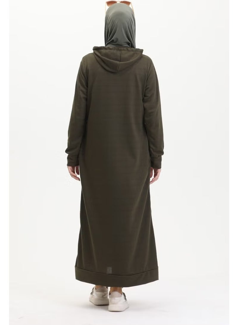Sefa Merve Two Yarn Hooded Sports Dress 0190-23 Dark Khaki - Image 3